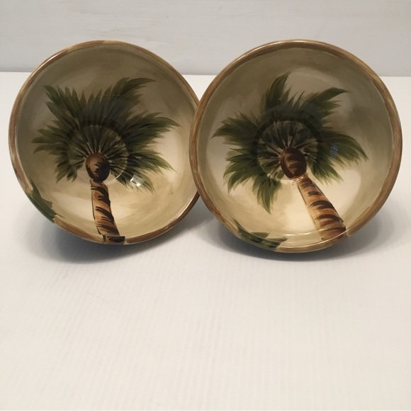 Tabletops Gallery KONA Footed Soup Cereal Bowls SET Of 2 Handcrafted Palm Tree - Picture 3 of 9